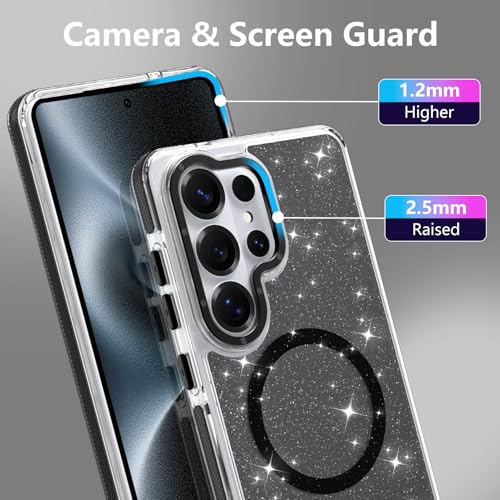 Image of Magnetic Case for Samsung Galaxy S26 Ultra [Compatible with Magsafe] [Bling Glitter Fluorescent Design] [1 Screen Protector] Slim Translucent Matte Case for Galaxy S26 Ultra 6.9 inch, Black