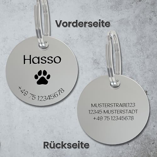 Meinearmbänder Hundemarke mit Gravur – personalisierbar mit Namen – 30 mm – Namensschild für Halsband – Anhänger für Hunde, Katzen & Welpen – inkl. Symbolauswahl