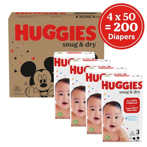 Image of Huggies Size 3 Diapers, Snug & Dry Baby Diapers, Size 3 (16-28 lbs), 200 Count