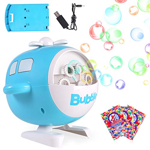 Automatic Bubble Maker Machine, Bubble Machine USB Rechargeable Helicopter Electric Bubble Blower, 3000 Bubbles Per Minute, Bubble Maker Toys Gift for Kids Toddles Outdoor Indoor (Blue)
