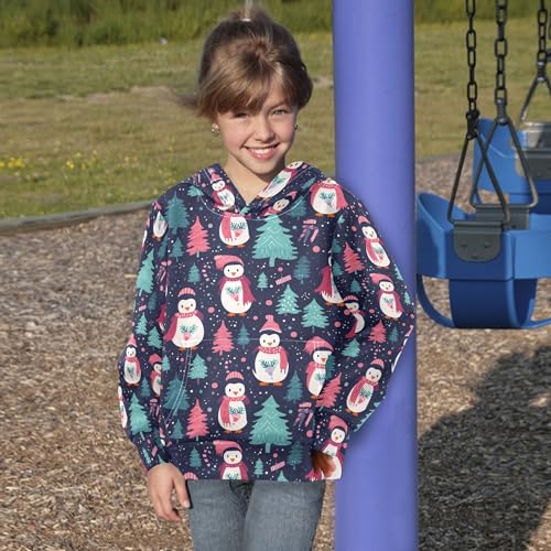 Kids Hoodies Sweaters Christmas Xmas Penguin Hooded Sweatshirts with Big Pockets for Boys Girls B04004234