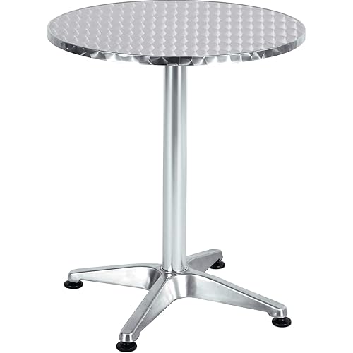 BTEXPERT Silver Indoor Outdoor 23.75" Restaurant Table for Patio Stainless Steel Aluminum Furniture with Base, 23.75Inch Round X 27.7" Height-One