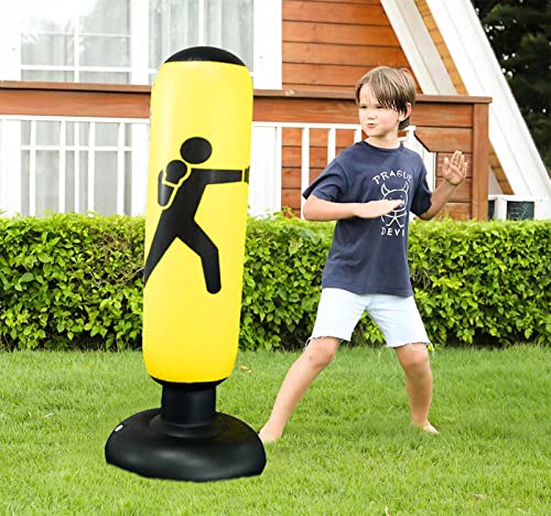 Ywauou Punching Bag For Kids|63" Larger Stable Boxing Bag, Inflatable Kids Punching Bag For 6-12 Years With Boxing Gloves&Air Pump, Gifts For Boys & Girls For Practicing Karate, Taekwondo (Yellow) #TOP5