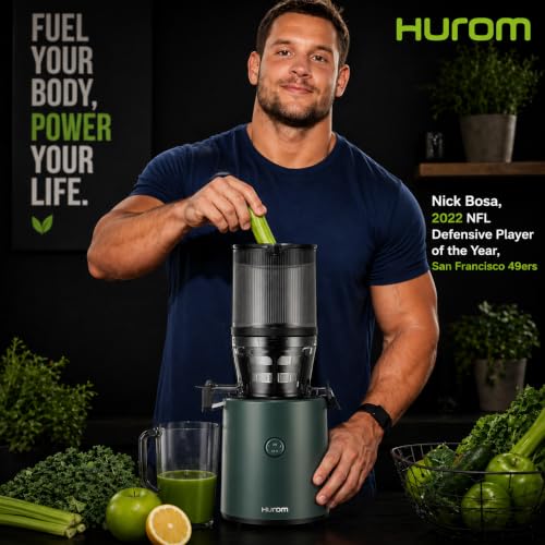 Image of Hurom H320 Cold Press Juicer | Ultra Low Pulp | Slow Juicer | Hopper Fits Whole Produce | Ultra Quiet Motor | Easy Assembly | Cold Press Masticating Juicer, 15 Years Warranty (Green with Strainer)