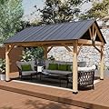 Yardsight Wood Gazebo 11' x 13', Hardtop Wooden Cedar Gazebo with Galvanized Steel Roof, Permanent Outdoor Pavilion for Garden, Patio, Deck, Backyard, Lawn.