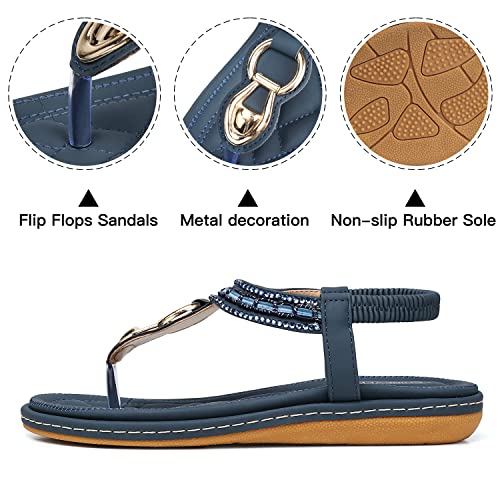 SHIBEVER Womens Sandals Dressy Summer: Women Comfortable Walking Flat Bohemian T-Strap Ladies Casual Comfy Sandals3