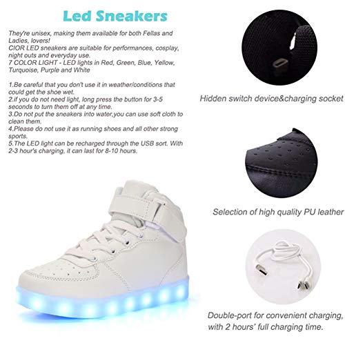 Igxx Led Shoes For Kids Light Up Shoes Boys Girls Fashion High Top Led Lights Sneakers Kids Glowing White #TOP6