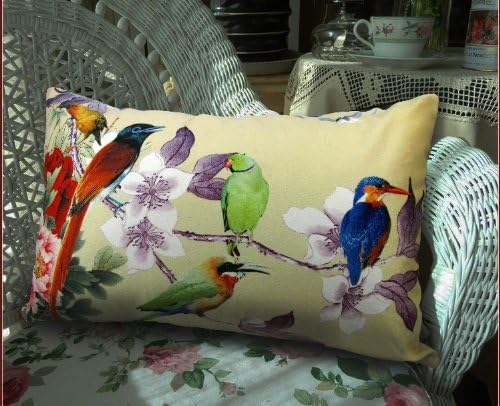 FablegentXH2006 - Elegant Decorative Throw Pillow Cover - Bird on Branch Design on Both Sides - Soft Velvet Fabric