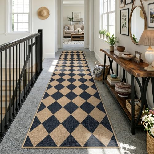 Lahome Checkered Hallways Runner Rug Non Slip, 2'6" x 12' Rugs for Kitchen
