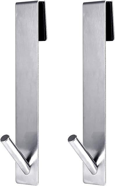 AIEX 2pcs 7 Inch Shower Glass Door Hooks, Stainless Steel No-Drilling Extended Towel Hanging Hooks Over Frameless Shower Door for Bathroom-Silver