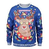 Colorful House Unisex's Ugly Christmas Jumper Sweater Printed Pullover, 3D Digital Print Sweatshirt(Medium,Blue Reindeer)