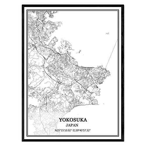 Yokosuka Japan kort väggkonst canvas tryck affisch konstverk utan ram modernt svartvitt kort souvenir present heminredning 31 x 41 cm