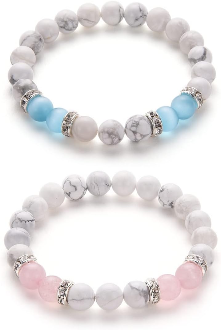 Pingyongchang 2pcs Natural Crystal Bracelet for Women Men Anxiety Beaded Stretch Bracelets Jewelry Healing Stone Crystal Bracelet Stress Relief Yoga Beads Chakra Bracelets