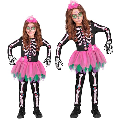 W WIDMANN MILANO Party Fashion - Costume enfant squelette, salopette avec tutu, serre-tête, Dia de los Muertos, déguisement Halloween