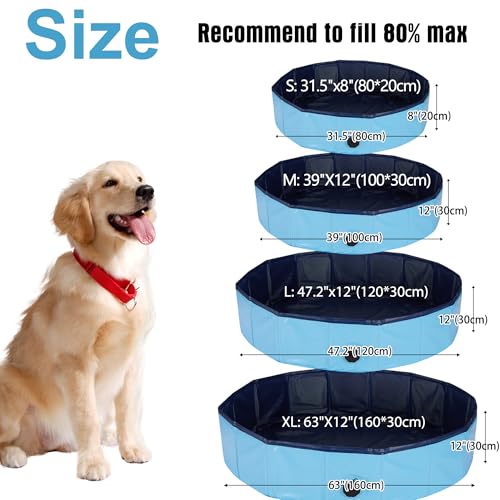 Rinling Hundepool, 80X20cm Hundeplanschbecken Faltbare Hundebadewanne rutschfest Swimmingpool (Blau S)