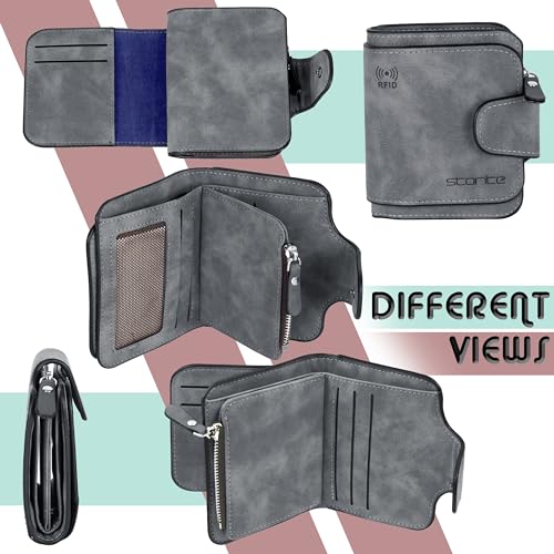 Buy Storite RFID Unisex PU Leather Bifold Wallet with Zip Coin Pocket, Grey | Snap-button closure, Multiple Slots with ID window, Card Holder, for Everyday Carry -11.5 x 9.5 x 2 cm at Amazon.in - Image 6