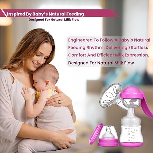 Image of ARDAKI Breast Pump for Feeding Mothers, 3 Level Suction Adjustment, Flexible Silicone Massage Cushion & Ergonomic Handle for Easy & Painless Breast Milk Expression, Manual Breast Pump, BPA Free (PINK)
