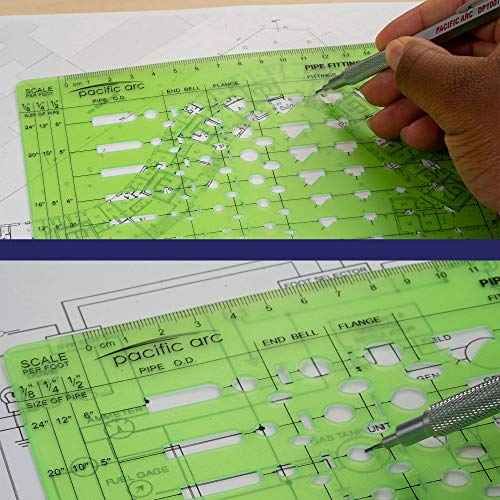 Image of Pacific Arc Pipe Fitting Template Guide, with Pipe O.D., End Bell, Flange, and Fittings