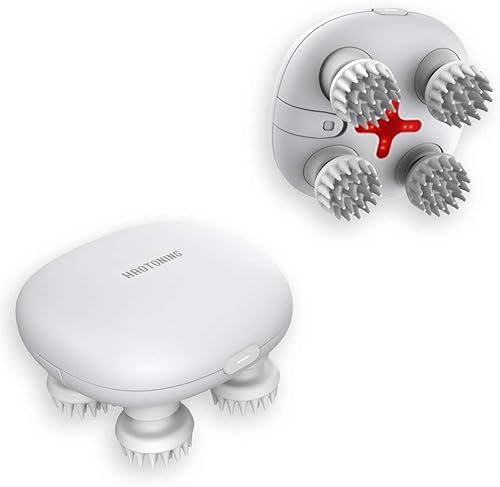 HaoToning Masajeador eléctrico para cuero cabelludo, rascador de cabeza imita masaje de amasado de cuatro dedos, recargable e impermeable,