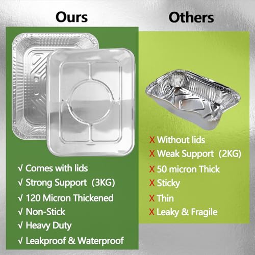 Image of Thickened 20 Pack Heavy Duty Aluminum Pans with Lids, 9x13 Aluminum Foil Pans Disposable, Half Size Steam Table Foil Baking Tray for Cooking, Baking, Roasting & Chafing, Carton Packaging