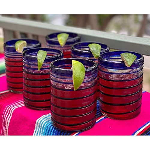 Set de 6 vasos de vidrio soplado mexicano azul 10 oz miniatura 2