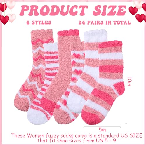 Image of Unittype 24 Pairs Fuzzy Socks Bulk Women Pink Fluffy Socks Soft Cabin Comfy Plush Warm Slipper for Winter Valentines Day