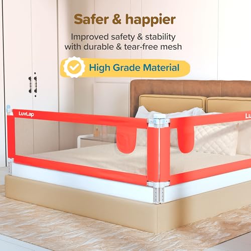 Image of LuvLap Alloy Steel Bed Rail Guard for Baby /Kids Safety, 180cm x 72 cm(6ft x 2.3ft), Portable & Foldable, Baby Safety Essential, Adjustable Height, fits All Bed Sizes (Red - Without Print)
