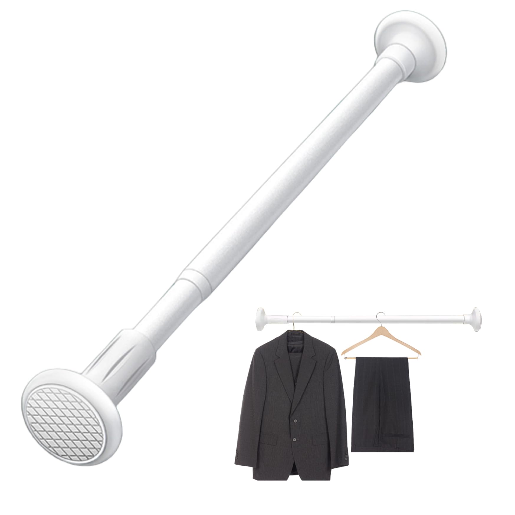 Syglawnd White Curtain Pole 50-80cm Extendable Shower Rail No Drill for Bath Closet Wardrobe, 27mm