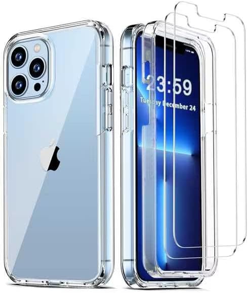 COOLQO Compatible for iPhone 13 Pro Case 6.1 Inch, with [2 x Tempered Glass Screen Protector] Clear 360 Full Body Protective Coverage Silicone 14 ft Drop Military Grade Shockproof Phone Cover