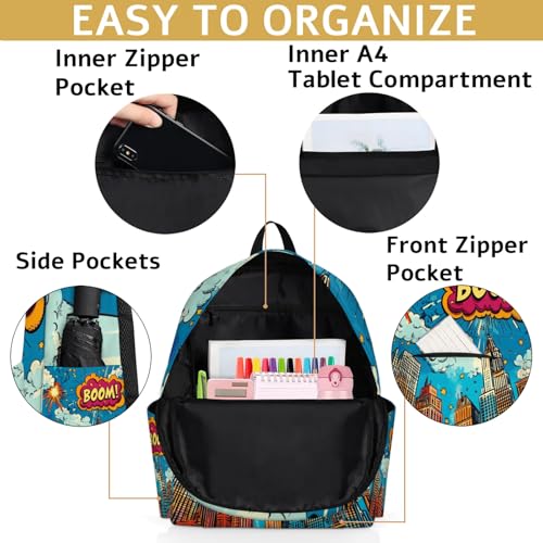 Kids Backpacks for Boys Girls - 15 Inch Cartoon City Skyline Schoolbag Lightweight Waterproof Book Bag for Preschool, Kindergarten, Elementary Back to School Children4