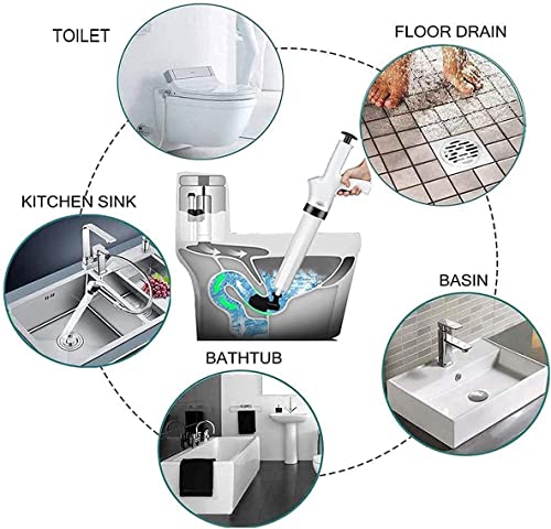 Ftkingder 9 In 1 White Air Pressure Plunger Kits,Air Drain Blaster Gun Plunger High Pressure With 5 Heads,Dashboard Barometer,Sewer Toilet Kitchen Sink For Clogged Toilet Kitchen (Abs) #TOP3