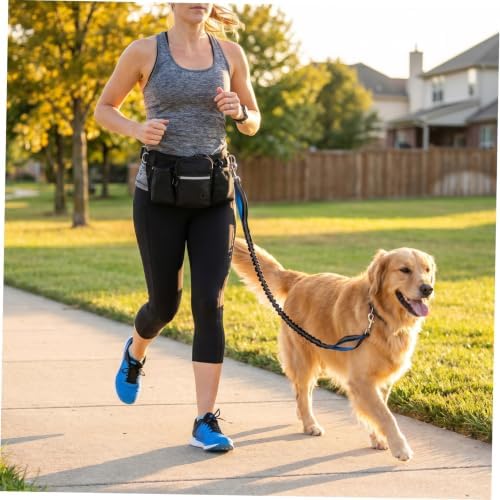 Hemobllo Adjustable Heavy Duty Waist Dog Leash with Built-in Zipper Pouch, Nylon Hands-Free Jogging Belt with Dual Handles and Retractable Bungee for Hiking and Walking - 4