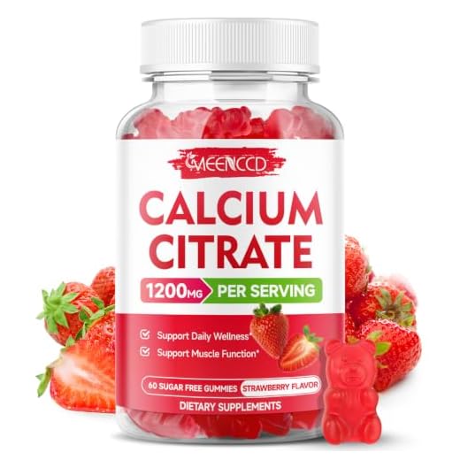 Calcium Citrate Gummies 1200mg - Chewable Calcium Supplement for Women & Men, Supports Bone & Muscle Health, Vegan, Strawberry Flavor, 60 Count