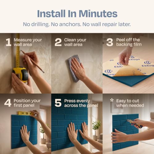 Image of Acoustic Wall Panels 18-Pack, 12 inchx12 inchx0.4 inch Decorative Self-Adhesive Sound Proofing | High Density 3D Brick Soundproof Absorbing Tiles for Walls, Home, Office & Studio - Ocean Turquoise