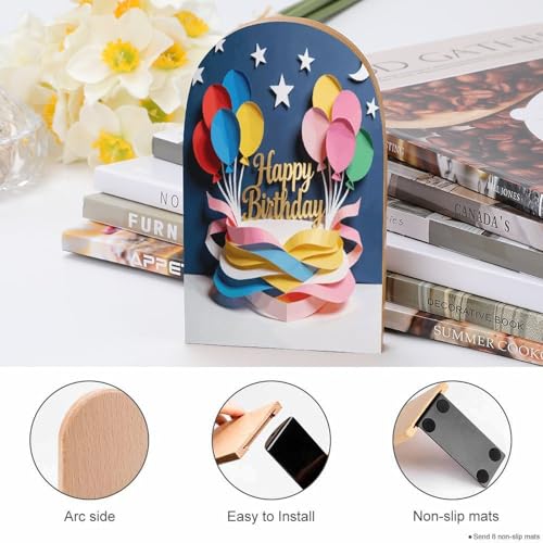 Sujetalibros de globos resistente con base de madera para organizar estantes 5