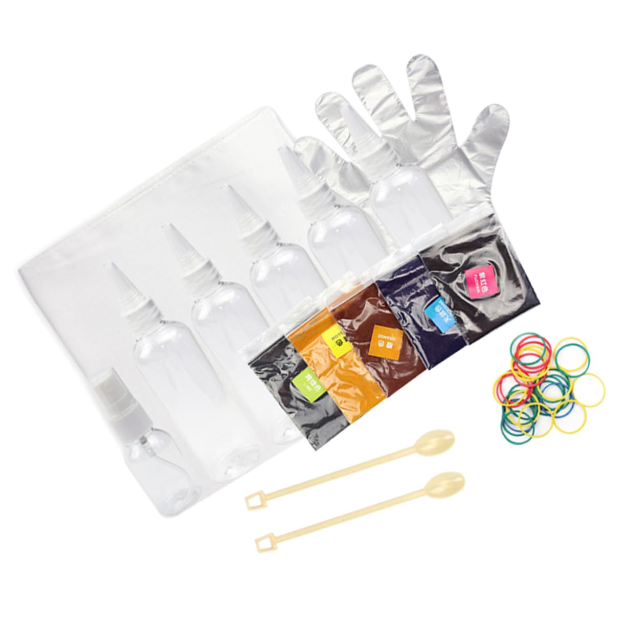 HOMSFOU DIY Craft Supplies Tie-dye Pigment Set 5 Solid Colors Elastic Ring Gloves Shaker Scoop for Home Art Projects