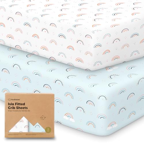 Image of KeaBabies 2-Pack Baby Crib Sheets for Boys, Girls - 52x28 Viscose Derived from Bamboo Toddler Bed Sheets Neutral, Fitted Crib Mattress Cover for Standard Baby Bedding, Soft & Cozy (Jolly Rainbow)