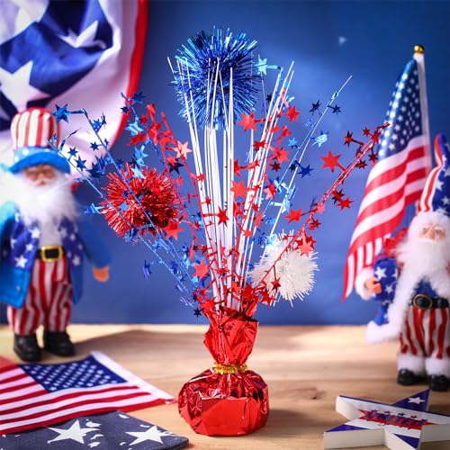 Image of Qunclay 12 Pcs 4th of July Table Centerpieces Metallic Plastic Patriotic Decoration Blue Red White Star Centerpieces for Tables Independence Day Celebration Supplies Decor for Memorial Day