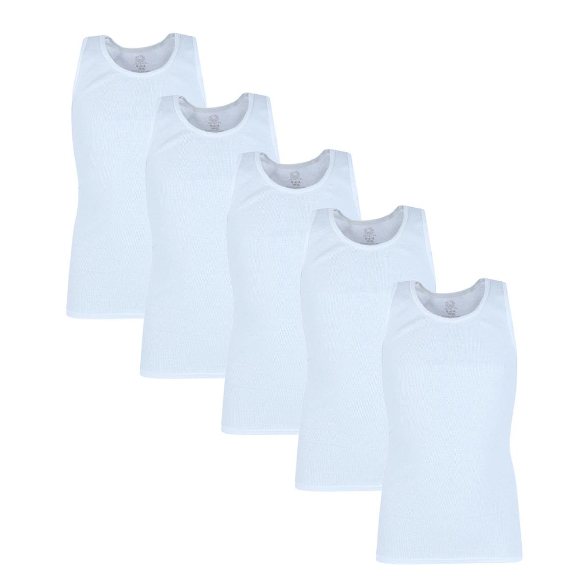 Fruit of the Loom Boys White Tank Top A-Shirts 5 Pack, XL, White