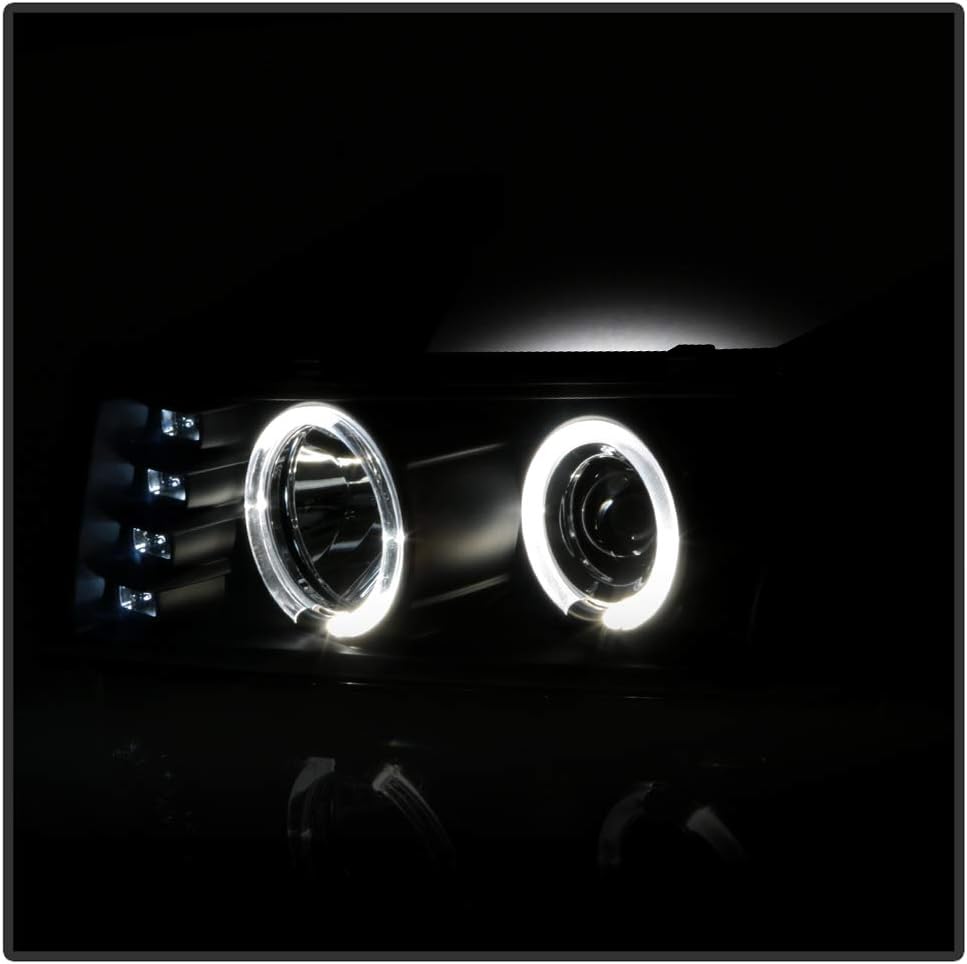 AKKON - For Chevy Colorado GMC Canyon Pickup Black Bezel Dual LED Ring Design Projector Headlights Lamps Pair