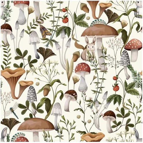 Mushroom Wallpaper Peel and Stick Wallpaper Boho 17.7" x 78.8" Se...