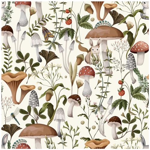 MILEPER Mushroom Wallpaper Peel and Stick Wallpaper Boho 17.7' x 78.8' Self Adhesive Removable Wall Paper Leaf Forest Mushroom Contact Paper for Countertops Cabinet Decor