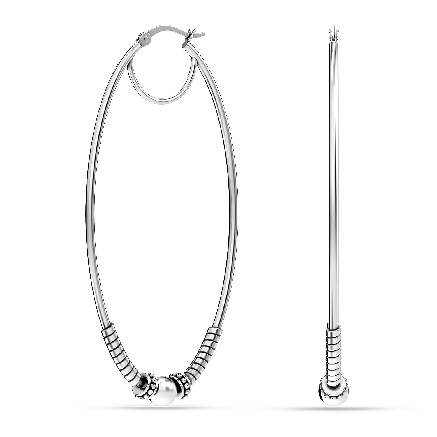 LeCalla 925 Sterling Silber große Ohrringe leichte antike Bali Hoops | zweifarbige oxidierte balinesische Ohrringe für Frauen