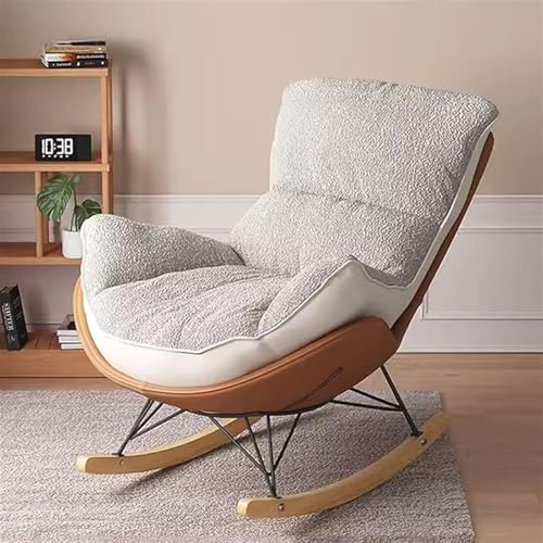 BWCKMTSC Mecedora cómoda y Moderna para Interiores, sillón tapizado de Terciopelo con cojín Grueso para Leer la Siesta, Muebles Decorativos para Sala de Estar (Beige)