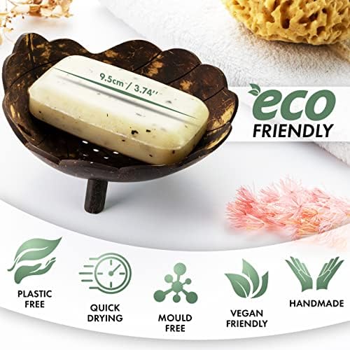 ABITTAT Coconut Handmade Soap Dish - Eco Friendly Shampoo Bar Natural Sponge Holder, Hand Soap Dishes for Bathroom Storage-Bamboo Tray Rack Case Saver Gifts, Kitchen & Shower Bath Accessory Holders