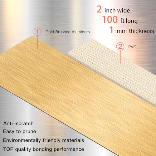 Image of GSCIT Club Gold Edge Banding, 2 Inch x 100ft Aluminum Brushed Edge Banding PVC Edge Trim for Cabinet Repair Furniture