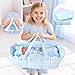 BABESIDE 3 Pcs Baby Doll Bassinet with Bedding Set for 17-22 Inch Babydolls, Cute Puppy Print Baby Dolls Crib Dolls Bed with Pillow Blanket for Reborn Baby Doll Accessories, Blue