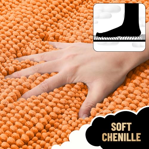 Image of OLANLY Thick Small Bathroom Rugs 24x16, Extra Soft Absorbent Chenille Striped Bath Rugs, Rubber Backing, Machine Wash, Bath Mats for Bathroom Floor, Tub and Shower, Home Decor Accessories, Orange