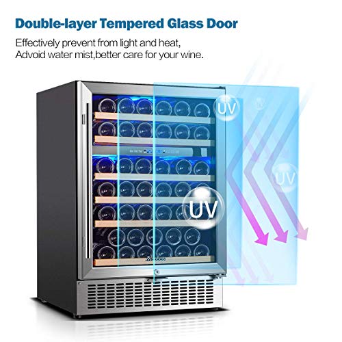 Aaobosi 【Upgraded】 Wine Cooler Dual Zone, 24 Inch 51 Bottle Wine Refrigerator Built-In Or Freestanding With Quick And Silent Cooling System Double-Layer Tempered Glass Door Front Ventilation #TOP3