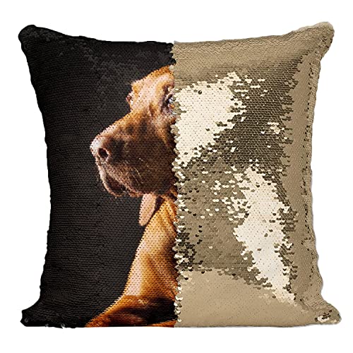 Coussin paillettes doré Braque Hongrois housse sequin salon - 2